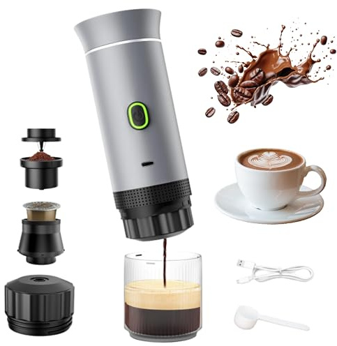 Cafetera Portátil Espresso 3 en 1 – Mini Cafetera Compatible con Café Molido, Cápsulas Nespresso® y Dolce Gusto® – 20 Bares de Presión con Calentador USB – Ideal para Viajes, Camping, Oficina y Hogar
