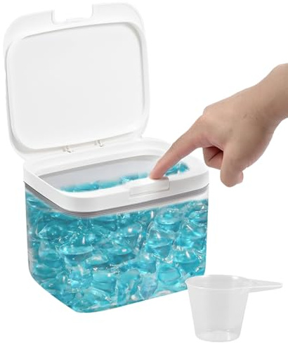 4.5L Waschmittel Aufbewahrung mit Automatischer Pop-Up-Deckel, Waschmittel Pods Aufbewahrung mit Messbecher Luftdichtem Deckel Wasserdicht Geruchsabweisend Waschpulver Box für Waschküche (4.5L)