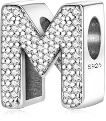 LMLMECREA Buchstabe Charms Anhänger Kompatibel mit Europäische Armbänder | 925 Sterling Silber,Initial Charm,Alphabet Anhänger Perlen,Pendant Letter,Zirkonia,Geschenk für Frauen