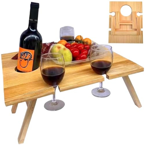 Ferricult Portable Picnic Table Wooden 13x12x6 Folding Picnic Table with Wine Glass Holder Slot & Wine Bottle Holder Hole for Outdoor Lawn Garden ParkChristmas Decor