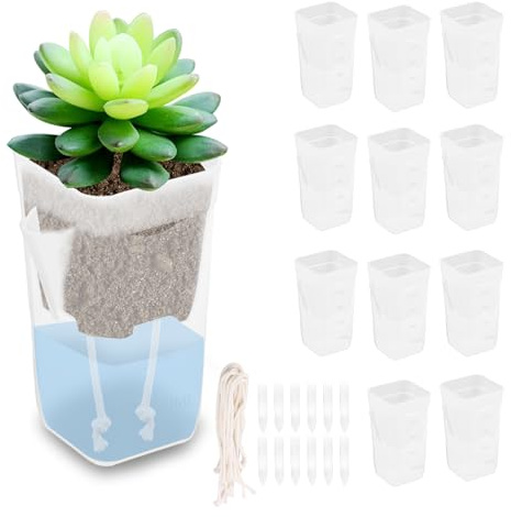 12 Stück Selbstbewässerungstopf Transparent Mini Doppelschichtdesign Blumentopf mit Bewässerungssystem Set Skalenlinien Pflanztöpfe Kunststoff Feiner Baumwollkern für Miniatur-Zimmerpflanzen (2 Zoll)