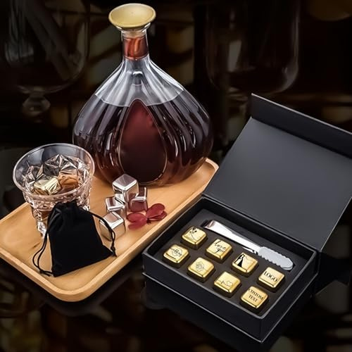 Personalised Ice Cube Set, Custom Steel ice Cubes, Reusable Ice Cube for Whiskey Wine Gin Drinks, Custom with Your Text