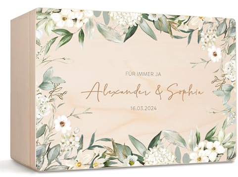 Little Deco Erinnerungsbox Hochzeit, Liebesgeschenk, Erinnerungskiste mit Namen, Geldgeschenk Hochzeit, Geschenkbox Liebe, Holzkiste mit Deckel, Schatzkiste, Beziehung Geschenk XHL1195-04