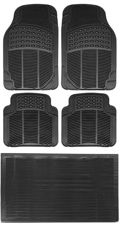 Alfombrillas Coche Universal Pack 5 Piezas Interiores (2 Delanteras + 2 Traseras + Alfombrilla Maletero Coche), Alfombrillas Coche Goma PVC Flexible Impermeables, Antideslizantes y Recortables