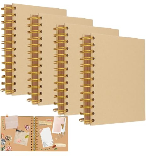 MUKSUET 4 Stück Kleines Fotoalbum zum Selbstgestalten, Braun Scrapbook Album Fotobuch zum Einkleben 40 Seiten, DIY Gästebuch Spiral für Geburtstag Jahrestag Familie Hochzeiten 17.5x17.5cm