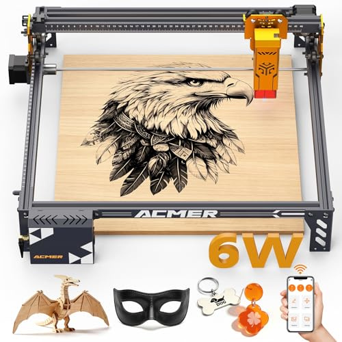 ACMER P1 S PRO 6W Laser Graviermaschine,Laser Cutter für DIY Holz, Metall | 0,01mm Präzision Hochpräzise Lasergravur Maschine für DIY Holz, Metall, Acryl Leder, etc(380 * 370mm Große Gravurfläche)
