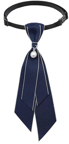 Muorruo pajarita para damas, corbata ajustable, corbata uniforme para niñas, corbata preanudada con perla artificial para escuela, accesorio de corbata para damas, azul