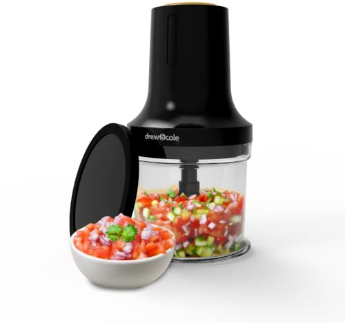 Drew&Cole 5 Second Clever Chop - 3-in-1 Electric Food Chopper with 500ML Bowl - 260W Motor, 4 Stainless-Steel S-Blades, Chops, Minces & Purees to Make Sauces, Dips and Soups, Includes a Pulse option.