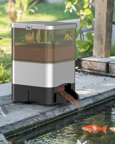 Automatisk fiskmatare för damm, 7,5 L kapacitet, semestertimer, justerbar matdispenser, fuktsäker koi-matare, batteridriven (batteri ingår inte)