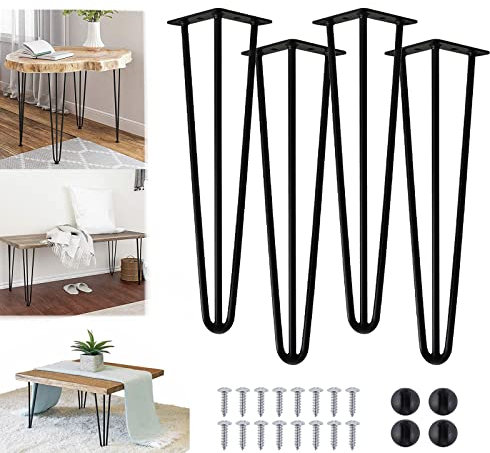 Pique à cheveux 40,6 cm Noir Pieds – 3 Conception de tige 10 mm Pieds de table en métal robuste – Banc Pieds – Pieds de meubles – Mid siècle Style moderne Lot de 4 facile à installer
