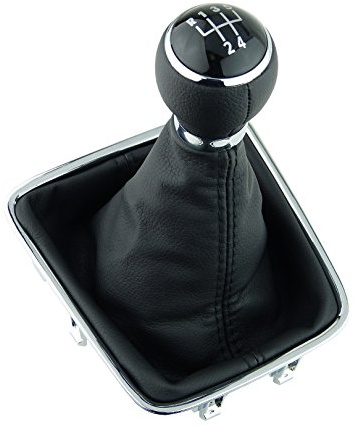 L & P Car Design L&P A278-2 Pommeau de levier de vitesse Noir 5 vitesses 12 mm Compatible avec VW Golf Plus 5M 521 Tiguan I 5N Sharan II 7N Cadre complet Bouton en cuir PU Plug Play Pièce de rechange