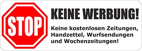 Letterbox Sticker White - Bitte keine Werbung - Pack of 5 - 70 x 25 mm Sticker for Letterbox - Newspaper Roll