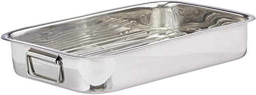 Edelstahl Auflaufform 31 × 22 cm mit Grillrost und Klappbaren Griffen - Großer Bräter bis 230 °C für Lasagne, Hähnchen, Fleisch und Gemüse