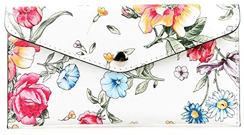 modamoda de - P03 - ital. Damen Portemonnaie Echtleder lang, Farbe:Blume 01