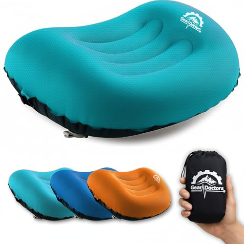 Gear Doctors 3.5oz Compact Ultralight Inflatable Camping Pillow —Inflatable Camp Pillow —Backpacking Pillows Ultralight—Camping Pillows for Sleeping, Hiking, Travel, Beach, Office, Neck, Lumper [Teal]