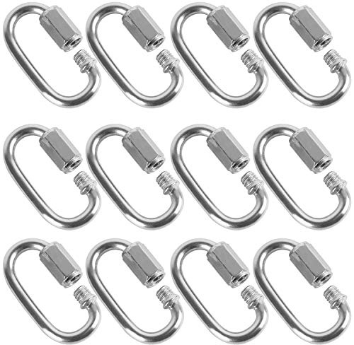 KINJOEK Kettenverbinder aus Edelstahl mit Schnellverbindung, M4, 4 mm, strapazierfähig, D-Form, Verriegelung für Karabiner, Hängematte, Camping und Outdoor-Ausrüstung, max. Belastung 227 kg, 12