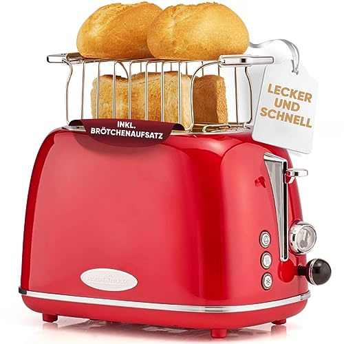 ProfiCook® Grille-pain design vintage | Grille-pain à 2 tranches | Wide-Slot (fentes à toast extra larges) | Boîtier métallique | Grille-pain rétro avec support à petits pains | PC TA 1193 rouge