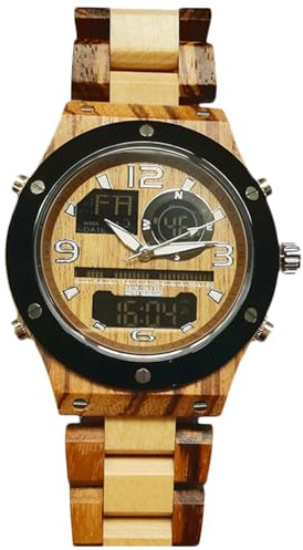RORIOS Reloj Madera Hombres Analógico Cuarzo Reloj Hecho a Mano Reloj Ligero Luminoso Reloj Multifunción Natural Relojes Madera Hombre