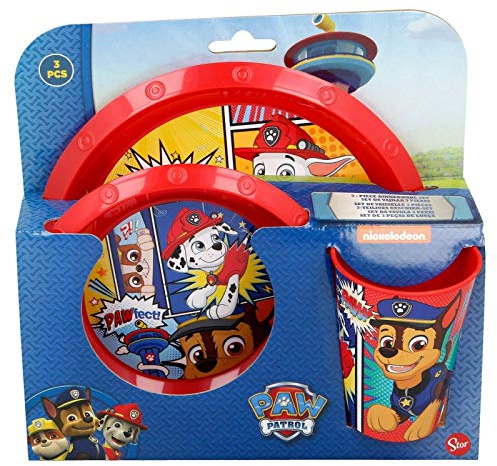 Favourite Hero Cartoon Character 3pc Breakfast Set Inc Plate, Tumbler, Bowl, re-usable Plastic (Paw Patrol)