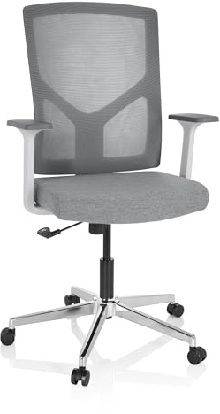 hjh OFFICE 751001 Bürostuhl Breton Base W Stoff/Netz Hellgrau Drehstuhl ergonomisch mit Rollen höhenverstellbar, Netzrücken