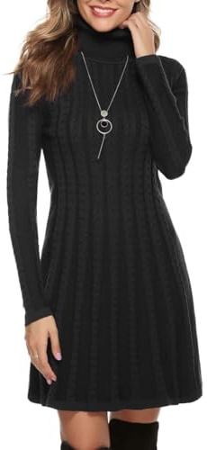 Gyabnw Jumper Dresses for Women UK Black Winter Dress Long Sleeve Round Neck Tunic Party Dresses