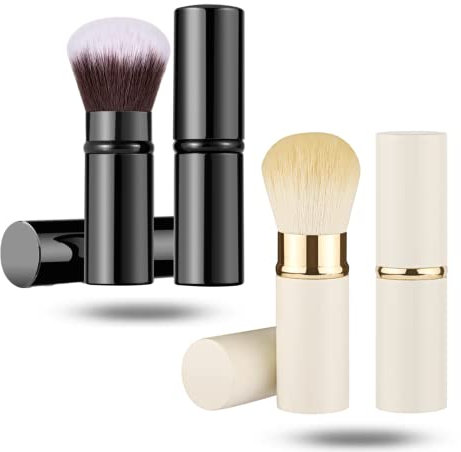 2 Pack Retractable Makeup Brush Telescopic Face Brush Retractable Face Kabuki Brush Round Powder Travel Makeup Brushes Powder Foundation Blush Portable Makeup Brush (Black And White)
