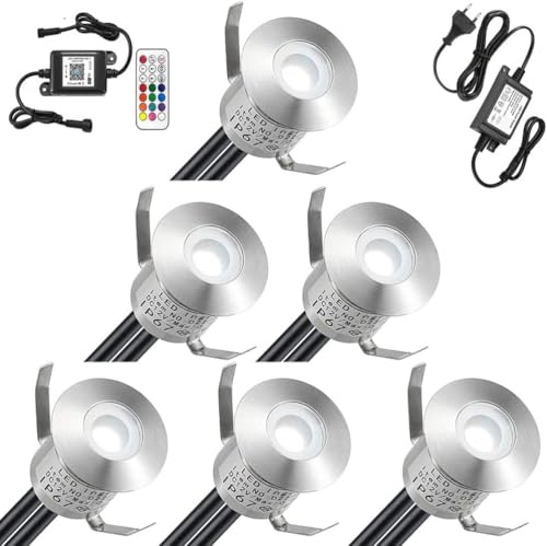 SUBOSI WIFI RGB Led Einbaustrahler aussen 0.5W Ø22mm IP67 DC12V Treppen Bodeneinbauleuchten Arbeitet mit Alexa,APP Steuerung, Wifi Intelligenz Einbaustrahler Terrasse 6er Full Kit