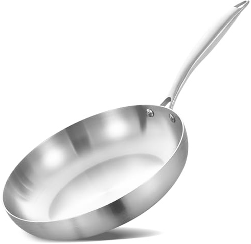 LOLYKITCH 22 cm Tri-Ply Stainless Steel Frying Pan | Small Skillet, Riveted Handle, Induction Compatible Cooking Pan, Even Heating, Oven Safe Kitchen Cookware