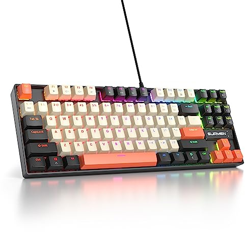 SOLIDEE Tragbare 80% mechanische Gaming-Tastatur,87 Tasten kompakte RGB LED-Hintergrundbeleuchtung,kabelgebundene Tastatur mit USB Kabel,mit linearem roten Schalter für Windows(87 Large Carbon)
