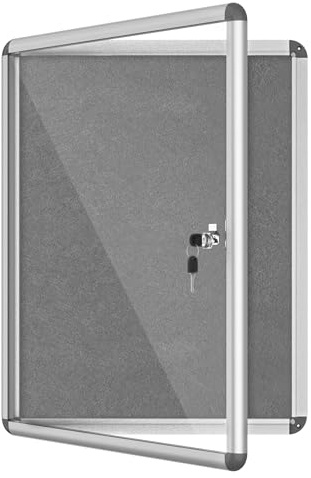 Mifuro 26x20 Enclosed Bulletin Board, Lockable Weather-Resistant Aluminum Cork Noticeboard for School & Office, Silver Frame w/Grey Flet