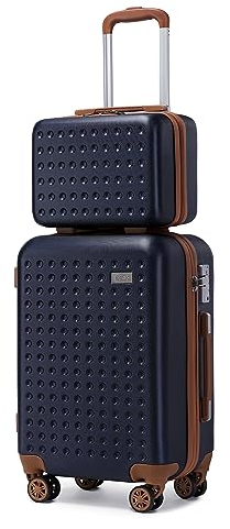 KONO Handgepäck Koffer Set mit Kosmetikkoffer Reisegepäck-Sets Beautycase Koffer Trolleys 100% ABS Reisekoffer Hartschalenkoffer Rollkoffer TSA-Schloss Blau