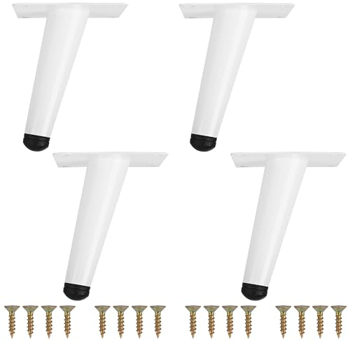 BELLE VOUS (4 Pack White Metal Slanted Furniture Legs - 10cm/4 Inches - Non-Slip Tapered Replacement Feet for Cabinet, Sofa, Table/Desk, Chair & Bed