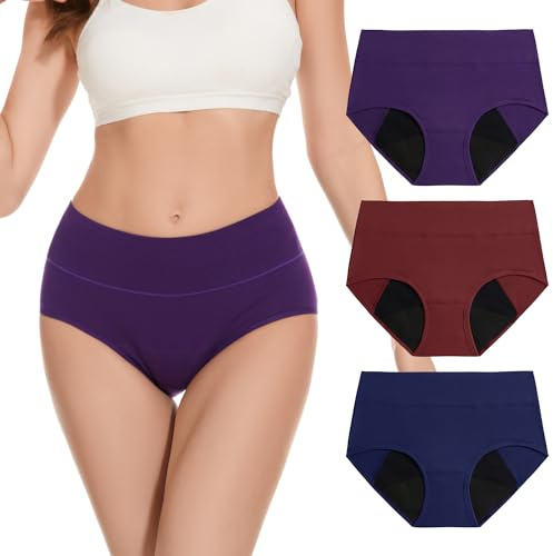 Molasus Washable Incontinence Pants for Women High Absorbency Period Underwear Ladies Menstrual Leakproof Cotton Knickers Postpartum Bladder Control Protective Briefs Multipack Small