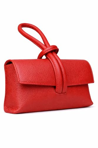 LeahWard Women’s Genuine Leather Crossbody Bag, Loop Knot Handle Clutch, Small Designer Style Shoulder Handbag with Strap | Premium Leather