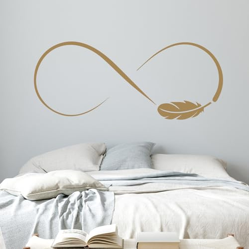 GRAZDesign Wandtattoo Unendlichkeitszeichen mit Feder für Schlafzimmer, Wohnzimmer - Wandaufkleber selbstklebend - 72x30cm / beige