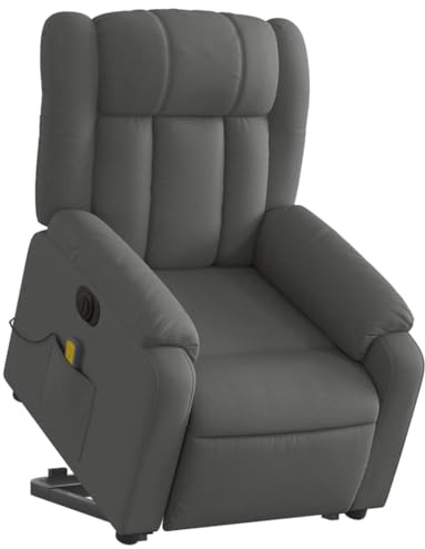 vidaXL Massagesessel, Sessel mit Aufstehhilfe Elektrisch, Relaxsessel mit Liegefunktion Vibrationsfunktion, Fernsehsessel Liegesessel Aufstehsessel, Dunkelgrau Stoff