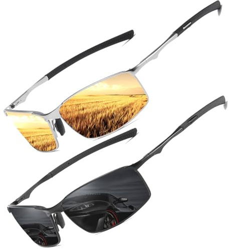 LEDING&BEST Polarisierte Sonnenbrille Herren Damen UV-Schutz Fahrerbrille | Ultraleichte Metall,Verstellbare Nasenpads,Rutschfest,CAT 3,Pilotenbrille,Sportbrille,Angeln,Autofahren,Outdoor,Reisen/Strand