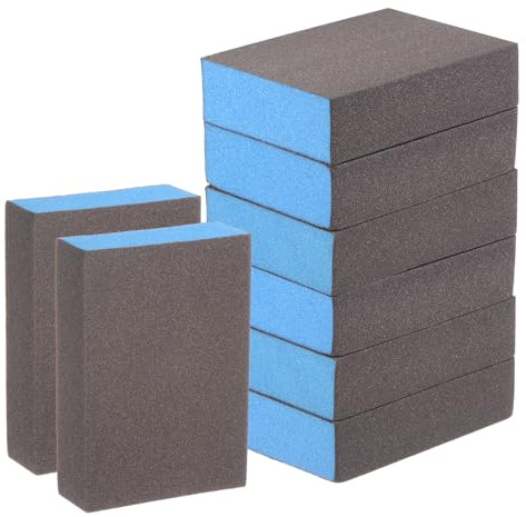 sourcing map 8pcs Sanding Sponge Blocks #240 (1200-1500 Grits) Wet/Dry Hand Sanding Sponges, 100x70x25mm Foam Sanding Block Pad for Polishing Kitchen Metal Wood Drywall Furniture, Brown&Blue