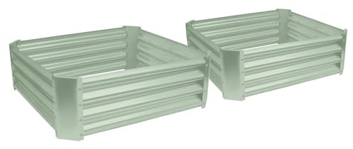 Harbour Housewares Raised Garden Bed - Green - 90 x 90cm - Pack of 2 | Square Bottomless Galvanised Steel Planter Box for Growing Outdoor Plants, Vegetables, Flowers and Herbs