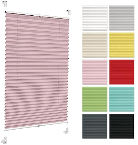 Plissee ohne Bohren 90 cm x 200 cm - Rosa - Plissee klemmfix, Rollos für Fenster ohne Bohren, Jalousien Fenster für innen, Raffrollo, Fenster plissee