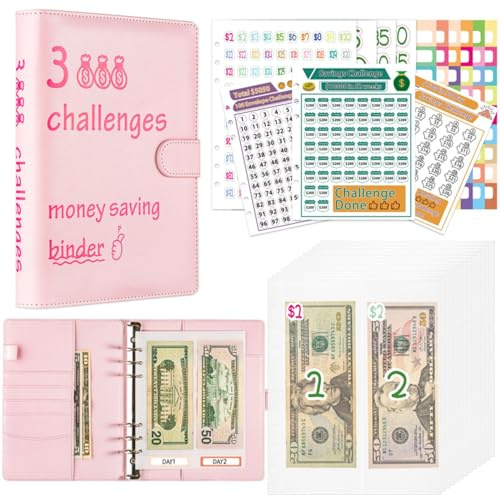 A5 Budget Planner Deutsch Ringbuch Bugetplaner Budget Binder Finanzplaner Budget Sparen Mappe Sparbuch Geld Organizer für Cash Stuffing Geschenk mit 100 Binder Taschen (Rosa)