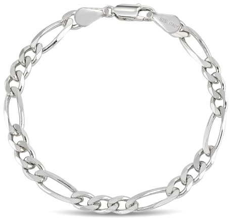LeCalla Pulsera italiana de plata de ley 925 sólida de 5 mm con corte de diamante Figaro para mujeres y hombres con cierre de mosquetón, (7, 7,5, 8, 8,5, 9 pulgadas), 4 MM, Plata de ley, Sin gemas