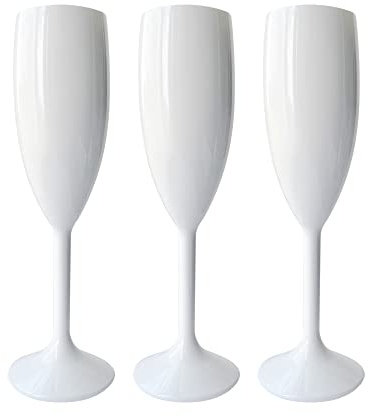 Plastic Champagne Flutes - Reusable Plastic Prosecco Flute Pack of 5 (White)