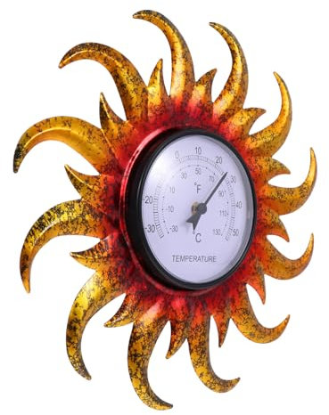 OFFSCH Wandmontiertes Temperaturthermometer Sonnenform Außenthermometer Aus Umweltfreundlichem Material Dekoratives Heimthermometer Für Innenhof Natürlicher Farbton Langlebig Und Geruchsneutral