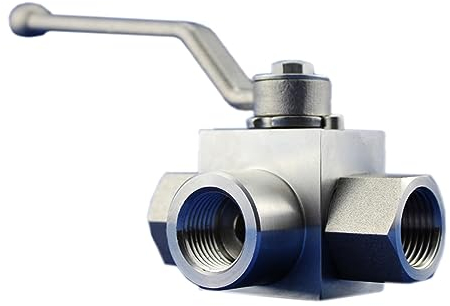 Kugelhahn 1/4 Zoll, 3/8 Zoll, 1/2 Zoll, 3/4 Zoll, 1 Zoll, Hochdruck-3-Wege-L-Typ-Hochdruck-Hydraulik-Kugelhahn aus Edelstahl(3/8)