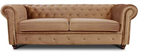 Easy4You Chesterfield Beige Velvet 3-Sitzer Sofa Sofas für Wohnzimmer Sofagarnituren mit Holzfüße Set Sofas & Couches Velvet 28
