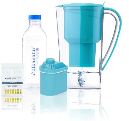 Jarra Filtradora de Agua Alkanatur Drops Baja Emisión - Hidrogena + Ioniza + Aporta Magnesio Elimina Cloro + Metales + Bacterias - Normativa UNE 149101:2015 Libre de Tóxicos - ALKANATUR 1.4L