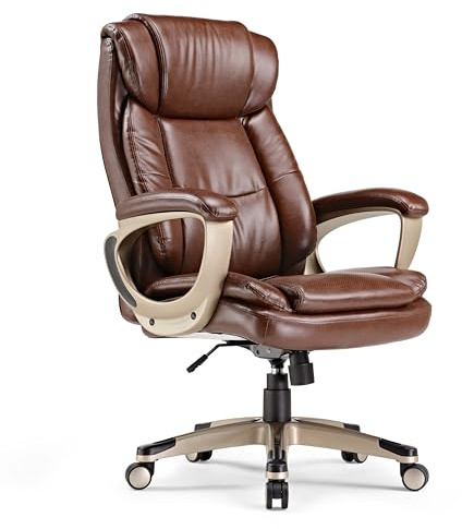 EUREKA ERGONOMIC Bürostuhl Ergonomisch, Chefsessel mit Dick Gepolsterter Armlehnen & Doppellagige Kissen, Schreibtischstuhl mit Wippfunktion Höhenverstellbar, PC Stuhl für Büro Zuhause,PU Leder-braun