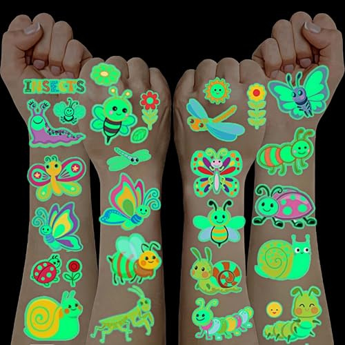 100+ Bitar Tillfällig Tatuering för Barn, Leksak Barn Tatuerings Ephemere Pinata Födelsedag Fluorescerande Flicka Present Barns Dekoration Festväska Tillfälliga Tatueringar (Färg B)
