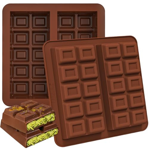 Webake Silicone Chocolate Bar Moulds Deep 2 Pcs Deep Chocolate Bar Moulds Thick Candy Bar Molds for Chocolat Praline Sweets